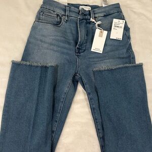 Good American Good Legs Straight Leg Denim with Frayed Edges
